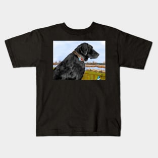 Black Labrador Retriever on the Pond Kids T-Shirt